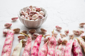 Shelled Cranberry Borlotti Beans in White Bowl