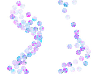 Iridescent sequins confetti placer vector illustration. Bright glossy spangle elements party decor top view. New Year confetti scatter lustering texture.