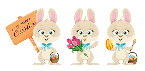 Obraz premium Happy Easter. Cute bunny, set of three poses.