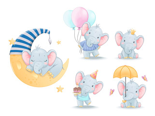 Cute little elephant. Funny cartoon character - 425640026