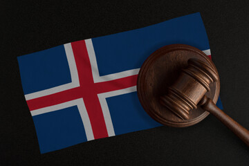 Judges gavel and the flag of Iceland. Law and Justice. Constitutional law