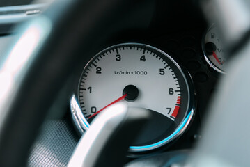 Speedometer with rpm and km meter inside car