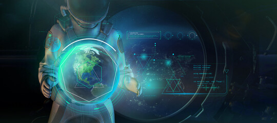 An astronaut is analyzing data from the Earth's orbit. © conceptcafe