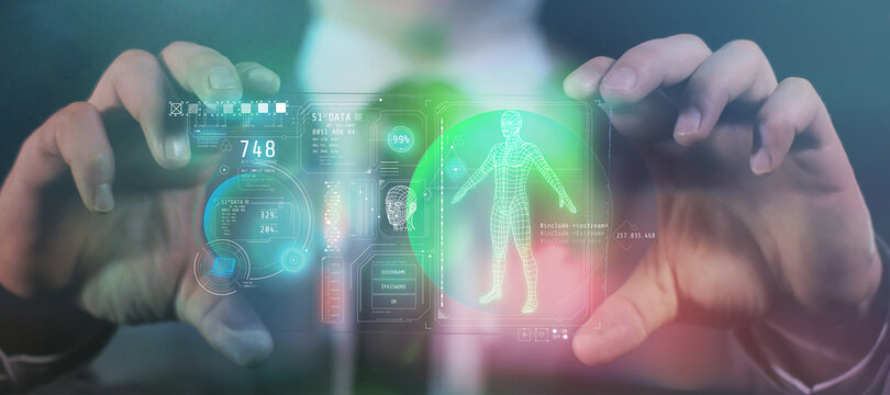 Panel of the gadget of the future with data about a person.