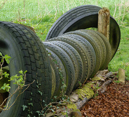 used car tyres act as an eventing horse jump