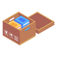 
A books carton icon in an isometric vector 

