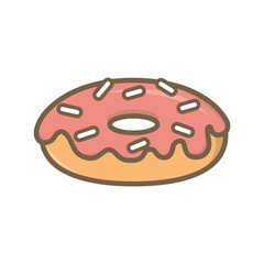 Donut Flat Design Dessert Icon. Donut with pink glaze. donut icon, donut vector illustration