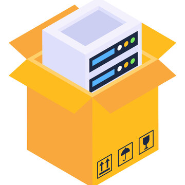 
Icon Of Cpu Box, System Unit Inside Parcel, Isometric Design

