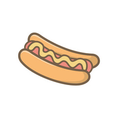 Hotdog. Vector isolated flat illustration fast food for poster, menus, brochure, web and icon fastfood. Hot Dog with Ketchup and Mustard Vector Illustration