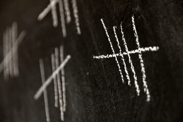 Counting with lines on dark black chalk board