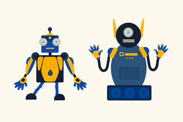 Set of Robots toys. Robotics toys mechanisms. Children's toy for boys. Cartoon character for a children's poster. Vector illustration