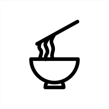recommend clip art: Ramen noodle soup bowl with chopsticks line art vector icon for food apps and websites