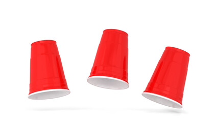 Shell game. Three red plastic cups