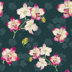 Tropical seamless floral pattern. Watrcolor orchid flowers