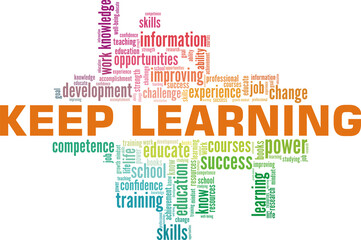 Keep learning vector illustration word cloud isolated on a white background.
