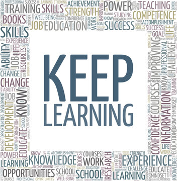 Keep learning vector illustration word cloud isolated on a white background.
