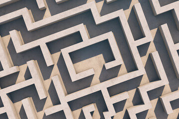 Tourist entertainment labyrinth. Concrete partitions. Aerial view