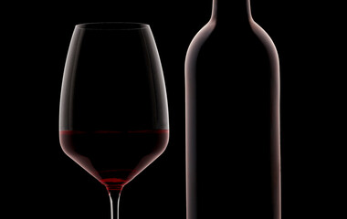 Fototapeta na wymiar Red Wine Bottle and Glass