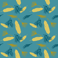 Hipster Tropical Vector Seamless Pattern. Banana Leaves Monstera Feather Dandelion Tropical Seamless Pattern.