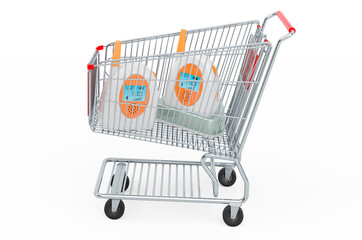 Shopping cart with audio baby monitor, baby alarm. 3D rendering