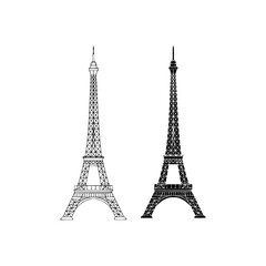 Paris, France, tower of Eiffel sketch ink. Vector illustration on white background 
