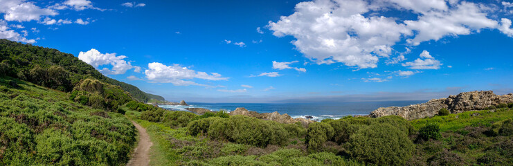 Fototapeta na wymiar Panorama of the rocky coastline at the Tsitsikamma National Park, South Africa