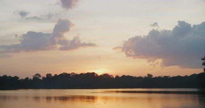  Sunset Time at Sras Srang Lake at Angkor Wat in Siem Ream, Cambodia