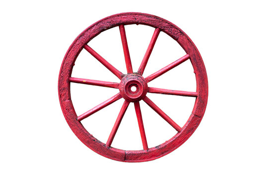 Rotes Wagenrad &uuml;ber wei&szlig;em Hintergrund (freigestellt)