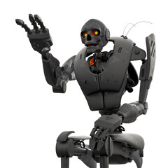 skeleton robot is talking in white background