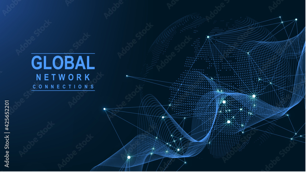 Aufkleber Business global network connection. World map point and line composition concept of global business. Global internet technology. Big data visualization. Vector illustration.