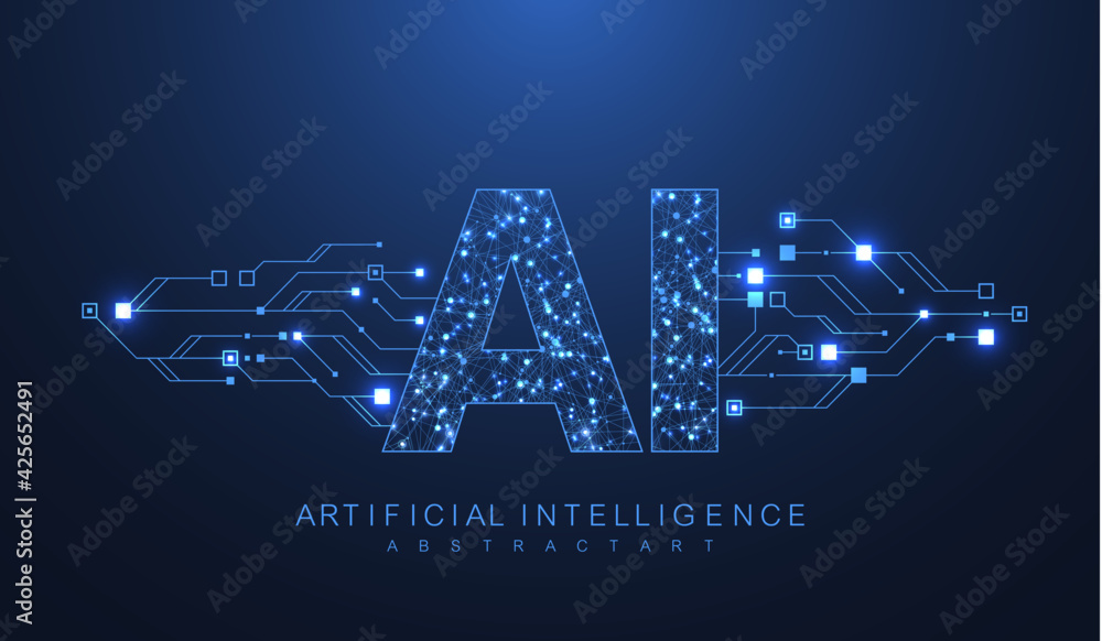 Aufkleber Artificial intelligence and machine learning concept futuristic vector symbol. Artificial intelligence wireless technology design. Neural networks and modern technologies concepts