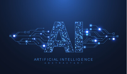 Artificial intelligence and machine learning concept futuristic vector symbol. Artificial intelligence wireless technology design. Neural networks and modern technologies concepts
