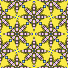 Abstract mandala fish scale seamless pattern. Ornamental tile, mosaic background. Floral patchwork infinity card. Arabic, Indian, ottoman motifs. © _aine_