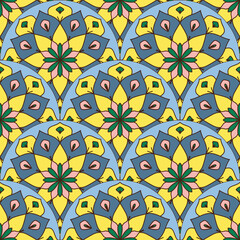 Abstract mandala fish scale seamless pattern. Ornamental tile, mosaic background. Floral patchwork infinity card. Arabic, Indian, ottoman motifs. © _aine_