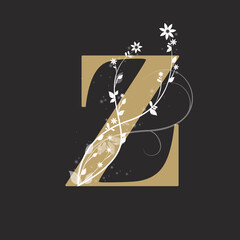 Luxury Boutique Letter Z Monogram Logo, Vintage Golden Letter With Elegant Floral Design