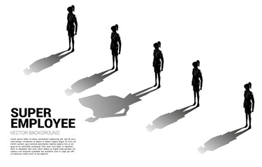 One of Silhouette of businesswoman with her shadow of super human.concept of empower potential and human resource management