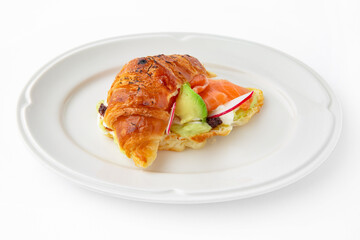 Mini sandwich with salmon, avocado, truffle oil. Beautifully decorated catering banquet menu. Food...