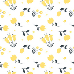Seamless pattern with trendy yellow flowers. Vector illustration.