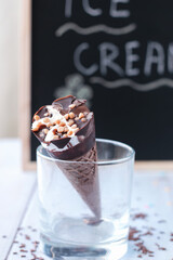 Chocoalte ice cream served in a glass