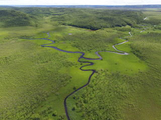 空撮・夏の釧路湿原（北海道・鶴居村）
