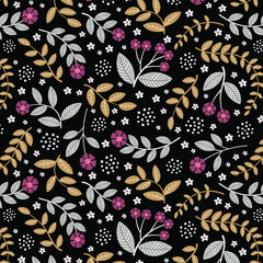Seamless Purple and Gold Flower Pattern