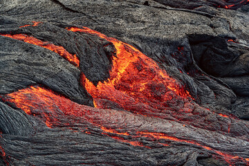 Closeup of magma in Fagradalsfjall volcanic eruption, Iceland