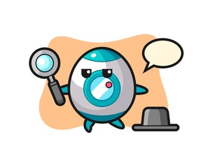 rocket cartoon character searching with a magnifying glass