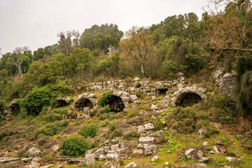 Fototapeta na wymiar Scenic view of Termessos, which was a Pisidian city built at an altitude of more than 1000 metres at the south-west side of the mountain Solymos (Güllük Dağı) in the Taurus Mountains, Antalya Turkey