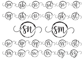 Initial handwriting monogram letter with brush circle. Logo for fashion, photography, wedding, beauty, business.