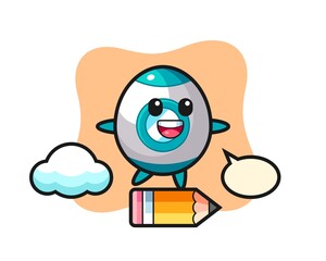 rocket mascot illustration riding on a giant pencil