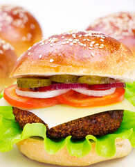 Cheeseburger isolated on a white background. Hamburger with cheese. Burger isolated