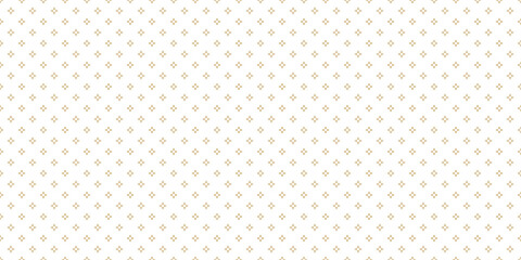 Golden vector seamless pattern with small diamonds, star shapes, tiny rhombuses. Abstract gold and white geometric texture. Simple minimal wide repeat background. Luxury design for print, wallpapers