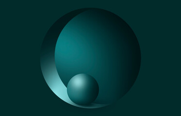 Minimalistic empty round stage, podium in blue. A circle in the wall, a volumetric sphere. Futuristic geometric smooth background. 3D illustration. 