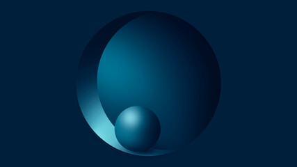 Minimalistic empty round stage, podium in blue. A circle in the wall, a volumetric sphere. Futuristic geometric smooth background. 3D illustration. 